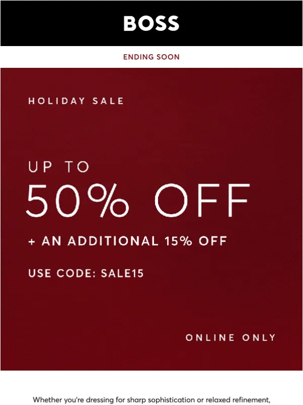 HUGO BOSS - Ending Soon! 50% Off + 15% More at BOSS