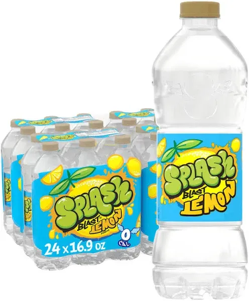 Splash Water Beverage Lemon Flavor 16.9 fl oz Plastic Bottles (24 Count)