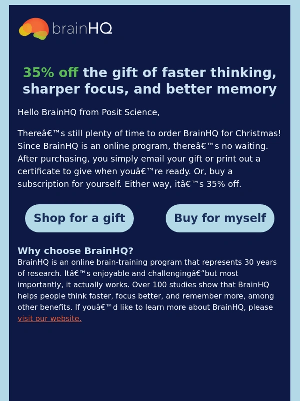 BrainHQ - Still time! Save 35% on BrainHQ