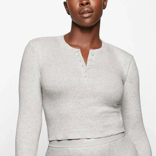 Skims Women's Long Sleeve Cotton Rib Henley