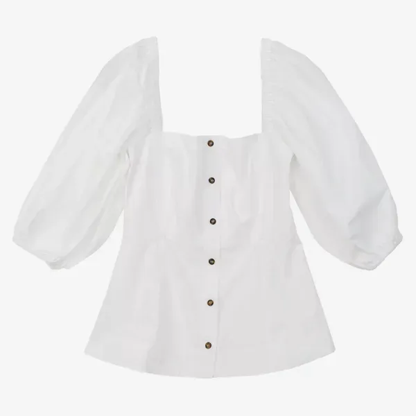 Ganni Off-the-Shoulder Cotton Poplin Shirt