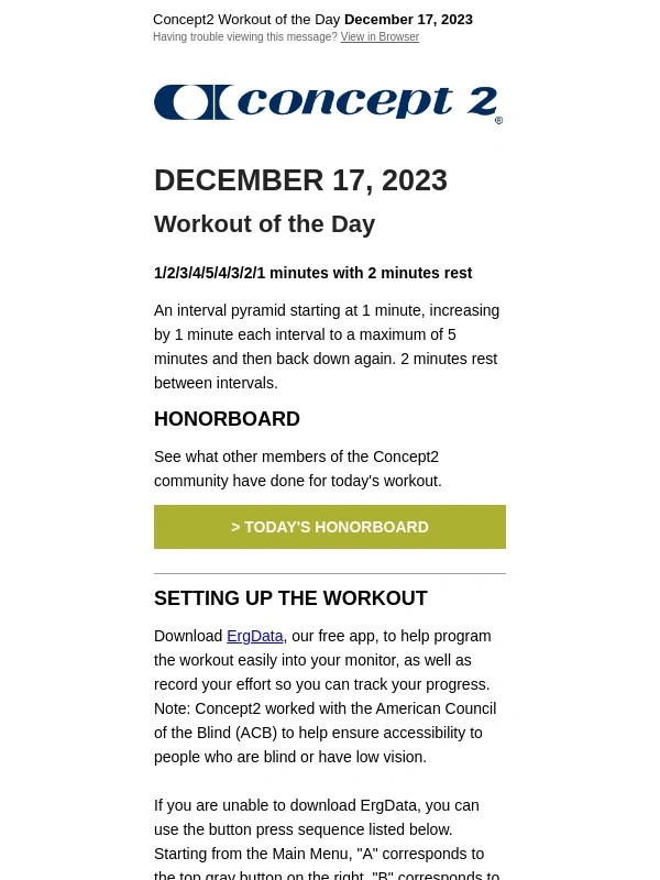 Concept2 - Workout of the Day: December 17,2023