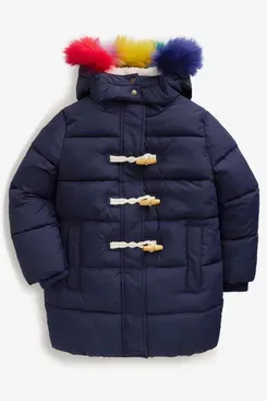 Mini Boden Kids Faux Fur Trim Longline Insulated Coat