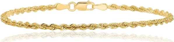 14K Solid Yellow Gold Rope Chain Bracelet