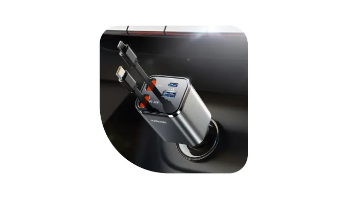 [2025 Ultra-Compact] JOYROOM Retractable Car Charger [69W Car Charger USB C] iPhone 16 Car Charger Fast Charging, Car Accessories, Car Phone Charger Adapter for iPhone 15 Pro Max, Gray