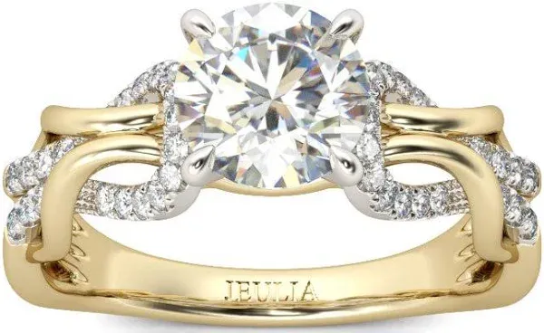 Jeulia Women's Two Tone Intertwined Round Moissanite Engagement Ring in Yellow Gold