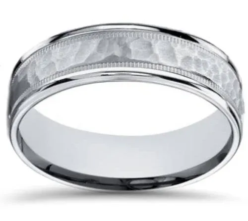 Pompeii3 Men's Hammered 10K White Gold Wedding Band