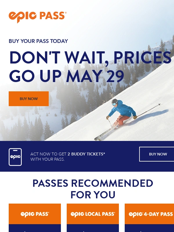 Epic Pass -  Don't miss the Lowest Price.