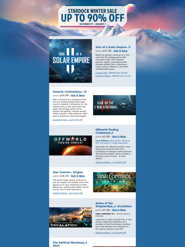 Steam - Last Chance - Up to 90% Off Stardock Games and Software