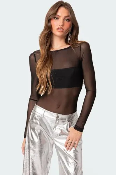Edikted Women's Sheer Mesh Bandeau Bodysuit
