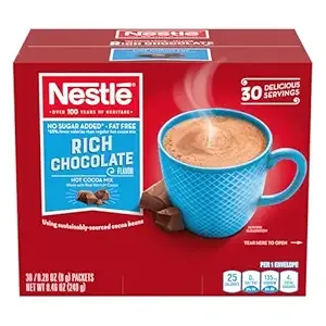 Nestle Hot Chocolate Packets, Hot Cocoa Mix, No Sugar Added and Fat Free, Bulk Pack, 0.28 oz Packet (Pack of 30)