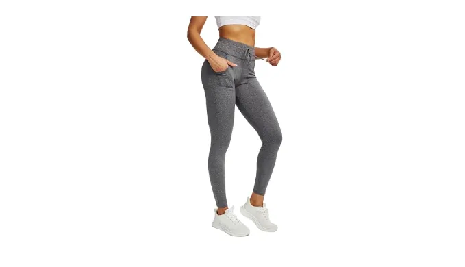 gaimoliso Leggings for Women High Waisted Drawstring Scrunch Butt Lifting Gym Workout Yoga Pants with 2 Pockets,Black Grey