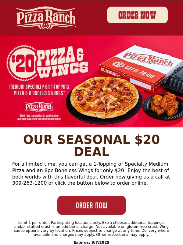 Pizza Ranch - Get Pizza & Wings for only $20!