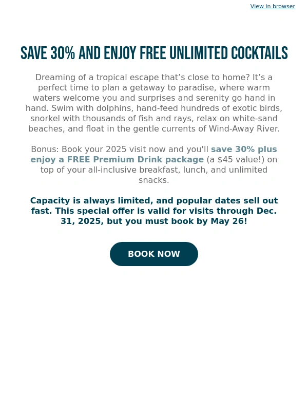 Discovery Cove - Special Offer! 30% Savings & Complimentary Premium Drinks in Paradise!