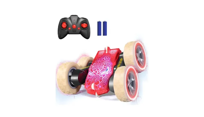 Colourbing Remote Control Car 2.4GHZ All Terrain RC Monster Cars for Boys Girls Age 4-7 Double Sided 360° Rotation RC Stunt Cars with Light Dinosaur Toys for Kids 5-7 Chrismas Birthday Gifts