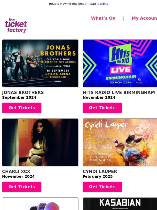 The Ticket Factory - Jonas Brothers,Hits Radio Live Birmingham,Charli XCX,Cyndi Lauper & much more