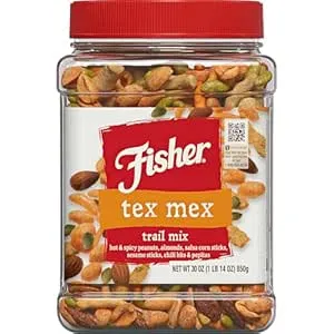 Fisher Snack Tex Mex Bulk Trail Mix, 30 oz (Pack of 1); Hot & Spicy Peanuts, Almonds, Salsa Corn Sticks, Sesame Sticks, Chili Bits and Pepitas; Trail Mix Snacks, Snacks for Adults