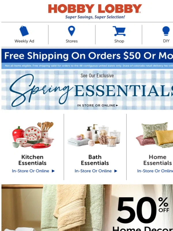 Hobby Lobby - Add Texture & Comfort – 50% Off Home Decor