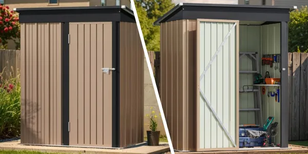 Greesum - 5×3 FT Outdoor Storage Shed, Metal, Tool Sheds with Lockable Doors, Brown