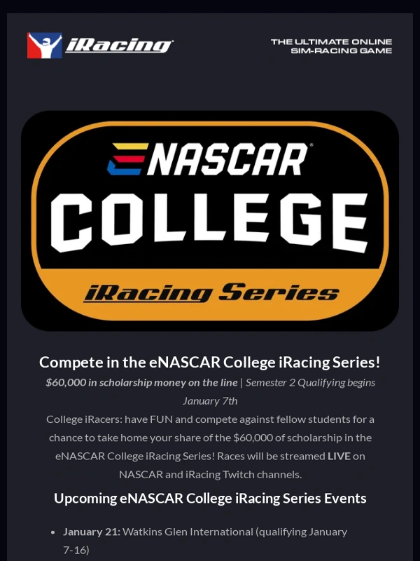 iRacing - SIGN UP NOW: $60,000 eNASCAR College iRacing Series