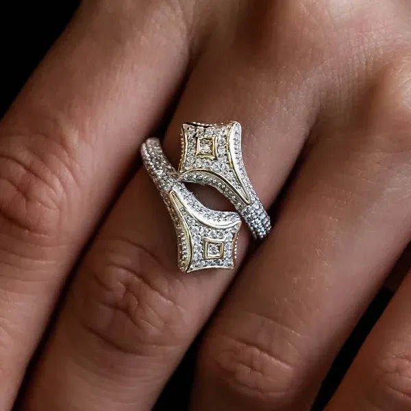 GLD 14K White Gold Vermeil Pave Star Wrap Ring