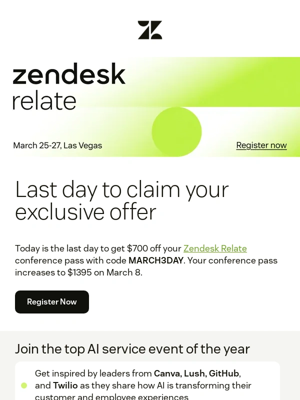 Zendesk - Last Chance: 50% off Zendesk Relate,expires today
