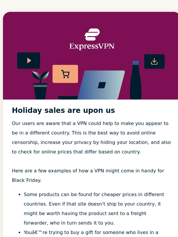 ExpressVPN - Use a VPN for the best Black Friday sales