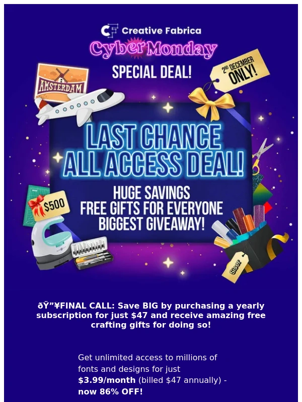 Creative Fabrica - ? LAST CALL: Biggest SAVINGS on Cyber Monday! ?