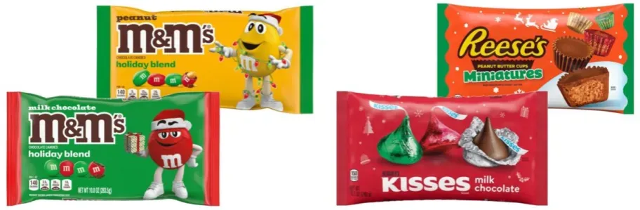 Holiday M&Ms, Dove Promises, or Mars Bagged Candy