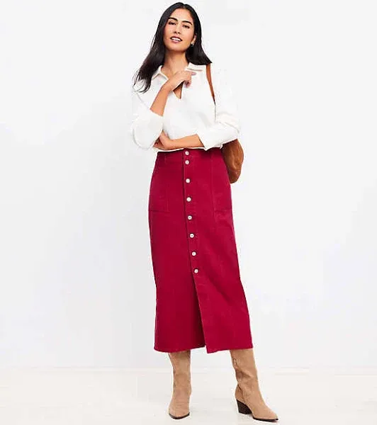 Women's Loft Twill Button Pocket Midi Skirt