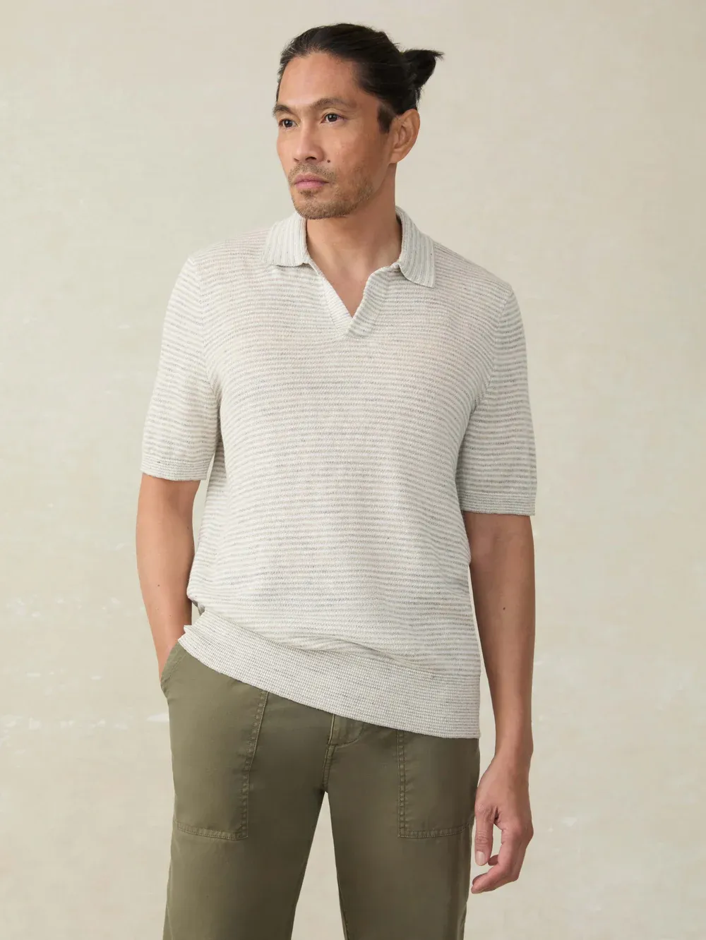 Short-Sleeve Linen Sweater Polo - Ivory Steel Feeder