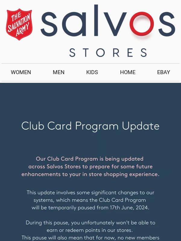 Salvation Army - Club Card Program Update