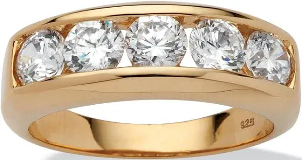 PalmBeach Jewelry Men's 18K Yellow Gold-Plated Sterling Silver Cubic Zirconia Channel