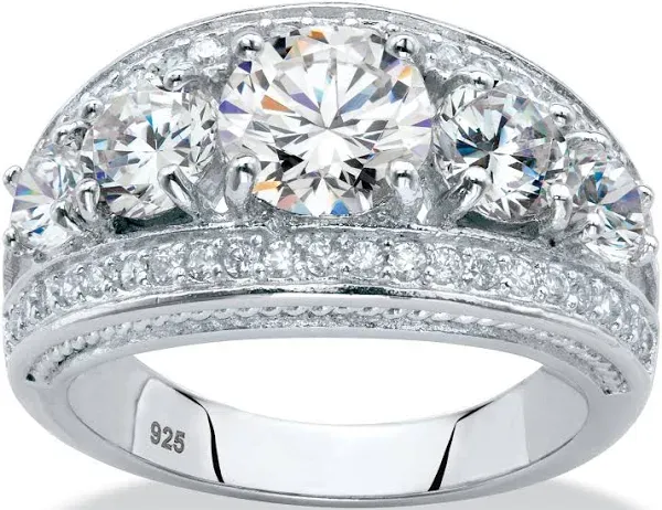 PalmBeach Jewelry Platinum-Plated Sterling Silver Cubic Zirconia Anniversary Ring