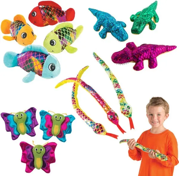 Fun Express 4" - 21" Bulk Metallic Stuffed Animal Character Assortment