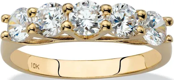 Palmbeach Jewelry Women's Round Cubic Zirconia Single Row Ring Band 1.25 TCW in Solid 10k Yellow Gold