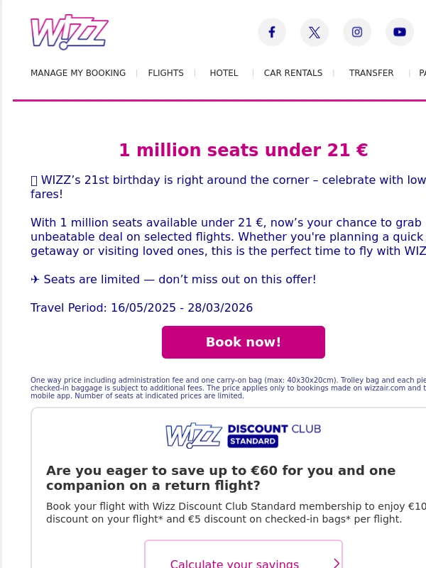 Wizz Air - 1 million seats under 21 € ?