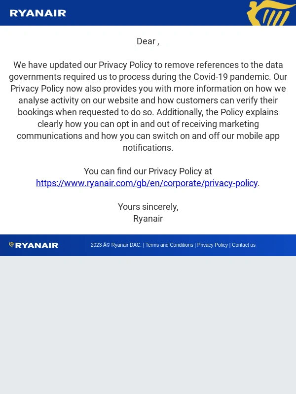 Ryanair - We have updated our Privacy Policy