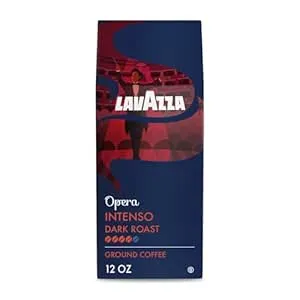 Lavazza Opera Intenso Ground Coffee 12oz Bag, Dark Roast, Bold and Balanced Taste, Intensity 4/5, Arabica and Robusta, Ideal for Drip Brewers, (Pack of 1) – Package May Vary