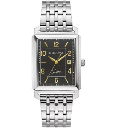 Bulova Mens Frank Sinatra Stainless Steel Silver Quartz Date Watch 30MM 96B399