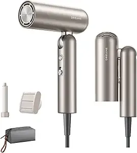 Dreame Pocket Hair Dryer – Ultra Lightweight Blow Dryer with 2 Styling Attachments, Fast Drying, High-Speed Brushless Motor, 300M Negative Ions, Low Noise, Compact & Portable for Home & Travel & Gym