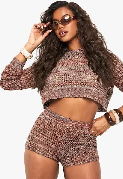 Boohoo Lightweight Crochet Hooded Sweater