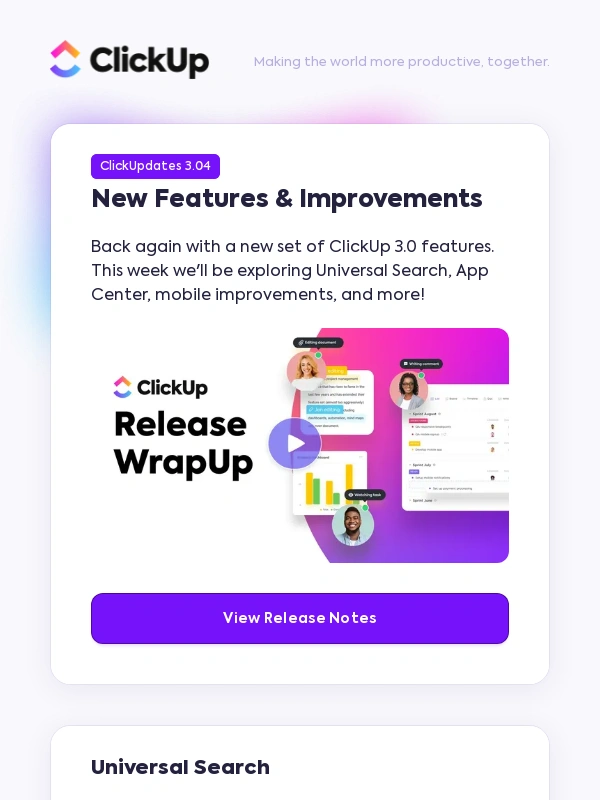 ClickUp - Universal Search,App Center,mobile improvements,and more!