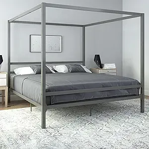 DHP King Size Modern Metal Canopy Platform Bed w/ Minimalist Headboard (Gunmetal Gray) $99.99 + Free Shipping