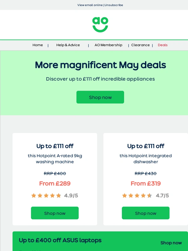 AO - Up to £111 off appliances everyone loves