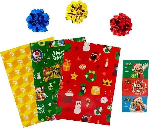 Halo Branded Solutions Inc. Super Mario Bros. 9-Piece Holiday Wrapping Paper Kit