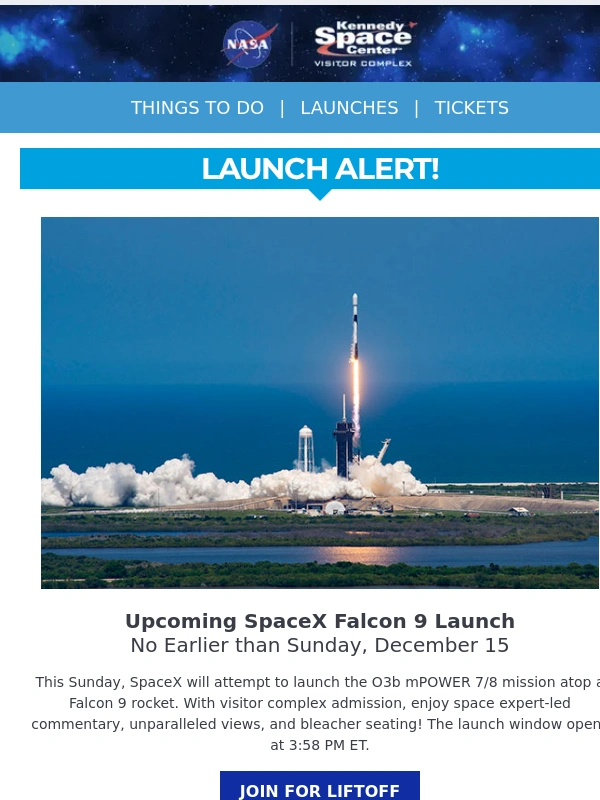Kennedy Space Center - LAUNCH ALERT | Join for a SpaceX launch this Sunday
