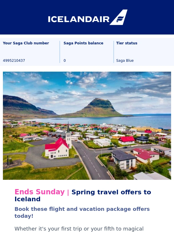 Icelandair - Ends Sunday: Spring travel offers to Iceland