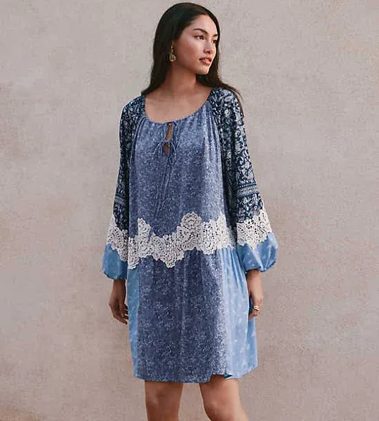 Women's Loft Lace Paisley Tie Mini Pocket Dress Size