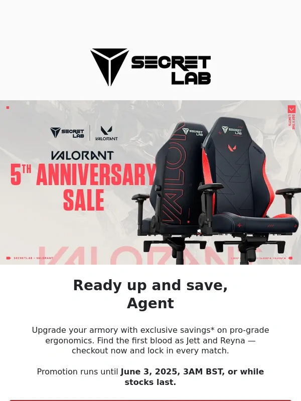 Secretlab - ? Up to £70 off: VALORANT 5th Anniversary Sale